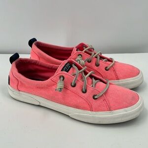 Sperry Pier Wave LTT Slip On Canvas Neon Twilight Pink Deck Shoes Sneakers 9.5